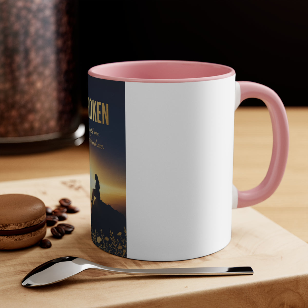 Unbroken Faith Accent Mug — Inspirational Christian Coffee Cup with 'Faith kept me, Grace carried me'