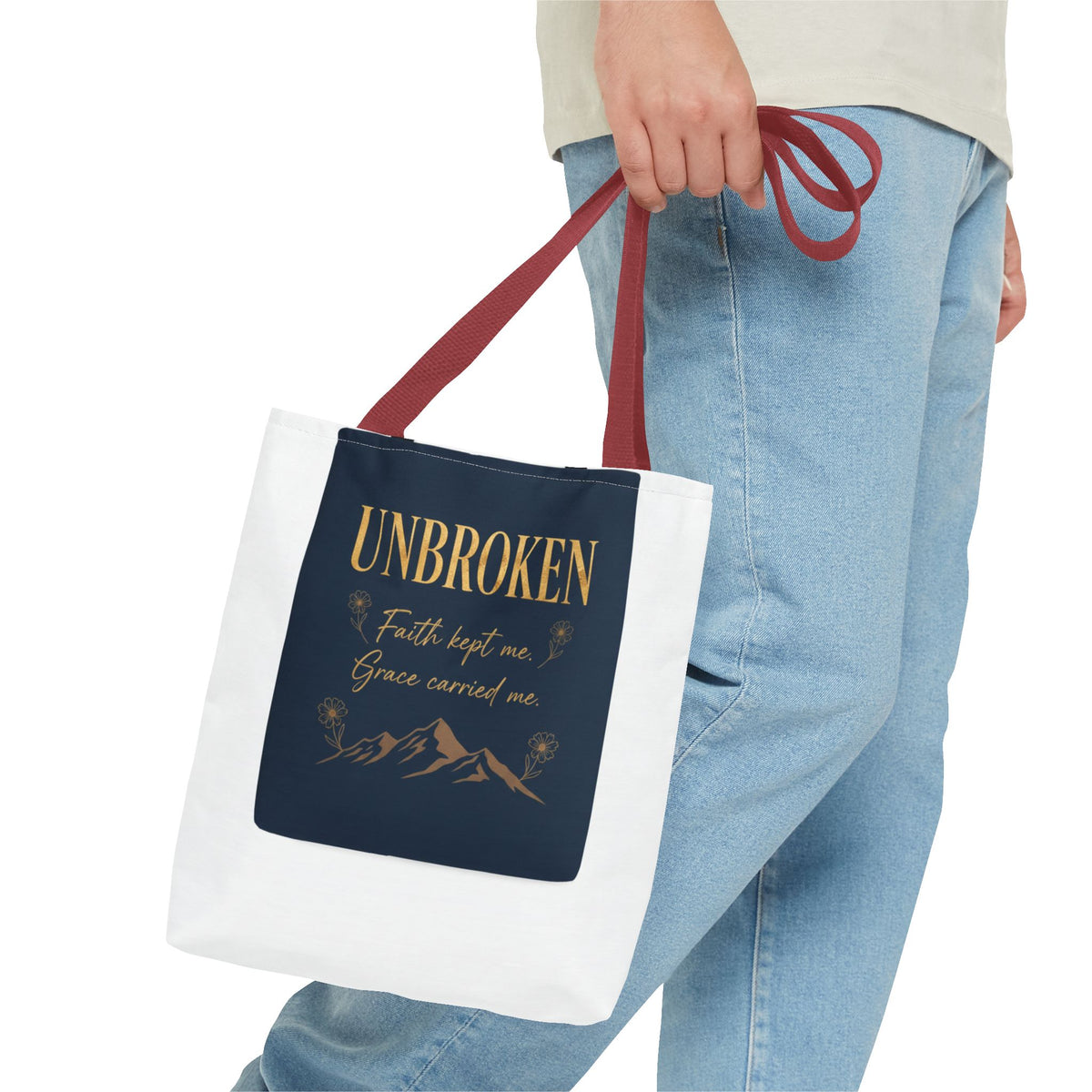 Unbroken Faith Tote Bag — Inspirational Christian Scripture Tote