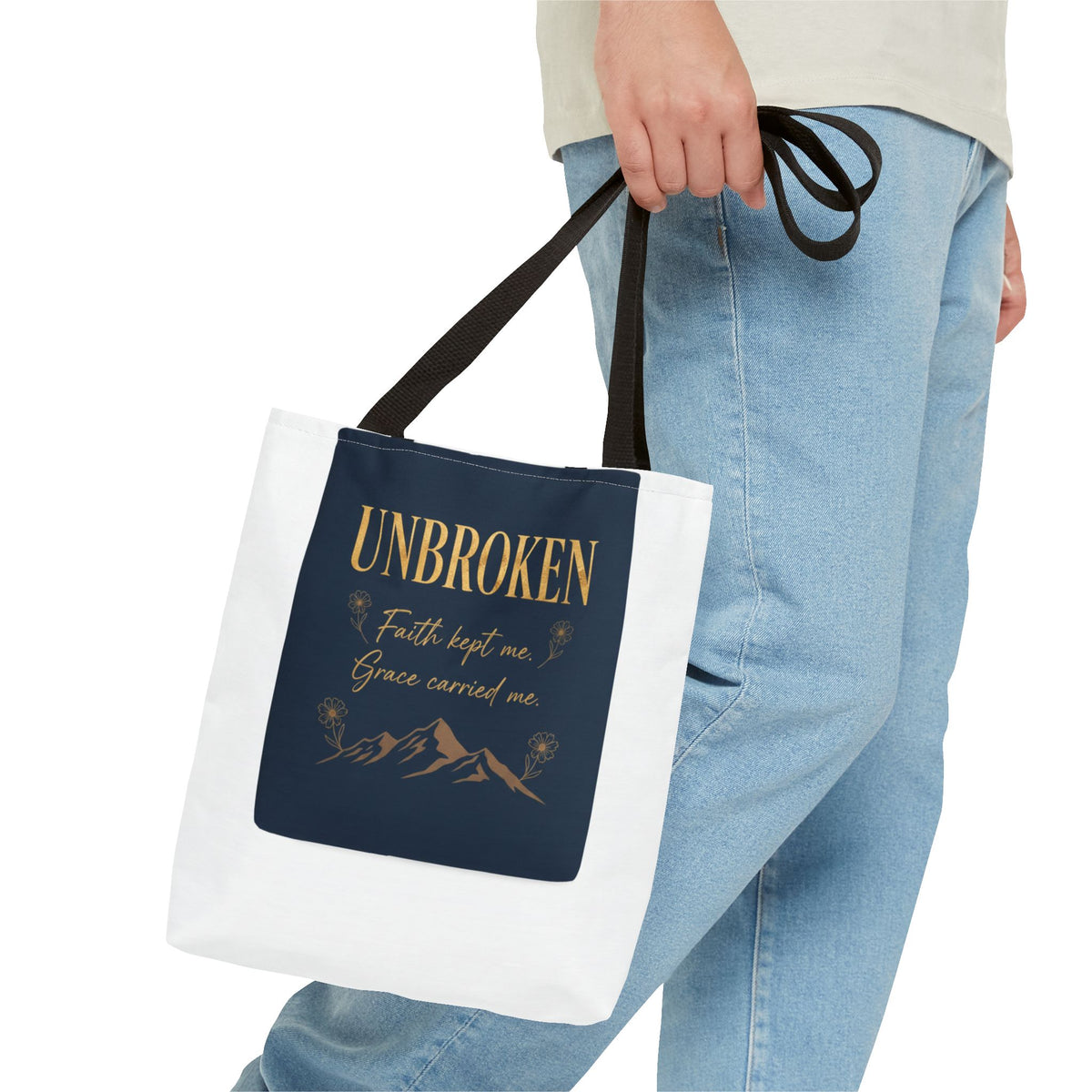 Unbroken Faith Tote Bag — Inspirational Christian Scripture Tote