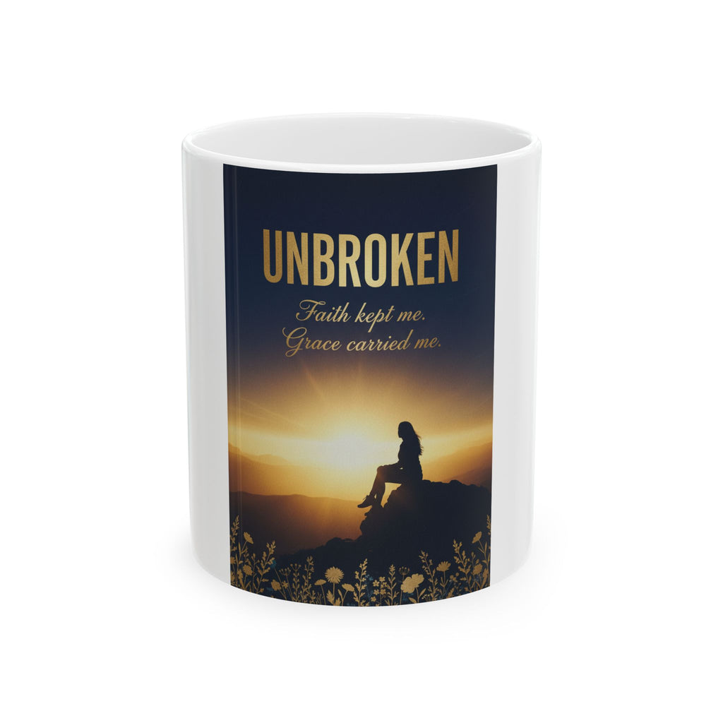 Unbroken Ceramic Mug – Faith Kept Me. Grace Carried Me.