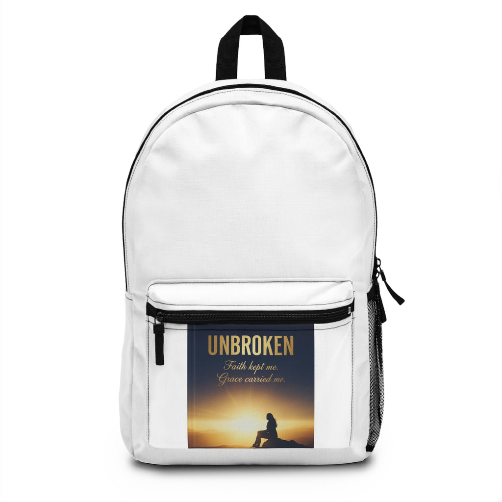 Unbroken Inspirational Backpack — 'Unbroken' Faith Quote Sunset Design