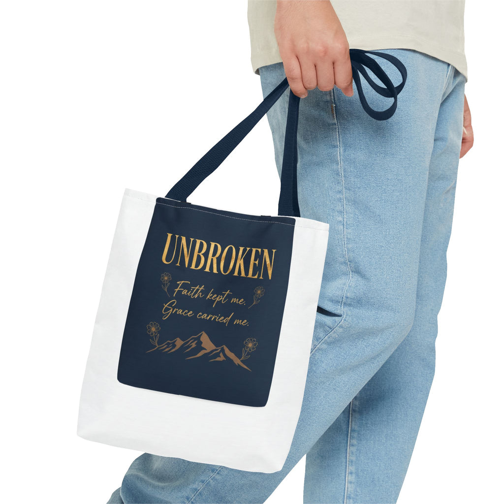 Unbroken Faith Tote Bag — Inspirational Christian Scripture Tote