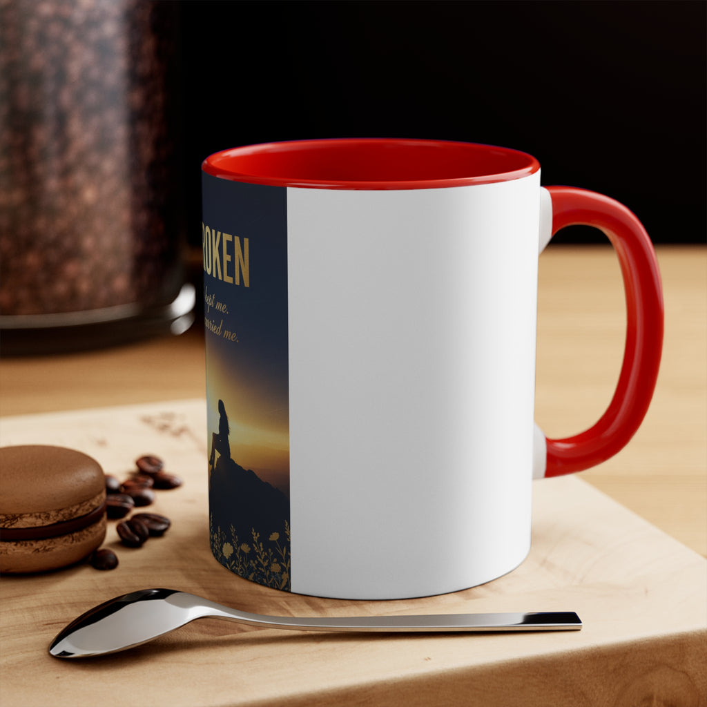 Unbroken Faith Accent Mug — Inspirational Christian Coffee Cup with 'Faith kept me, Grace carried me'