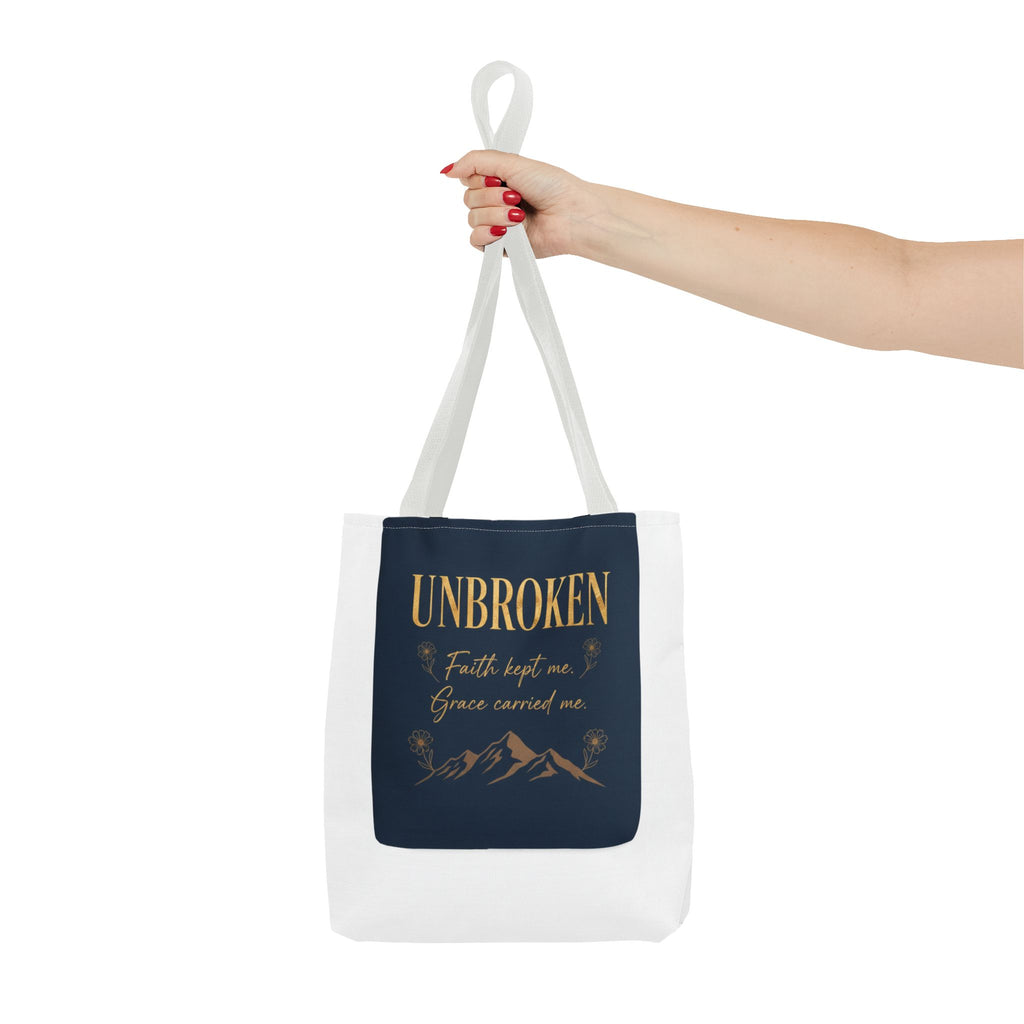 Unbroken Faith Tote Bag — Inspirational Christian Scripture Tote